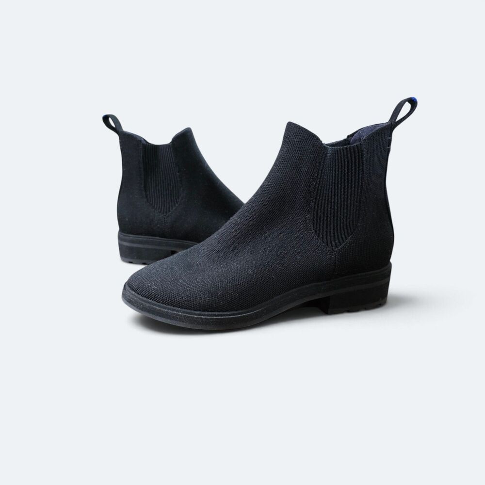 Rothy's The Lug Boot Onyx Black Knit Chelsea Ankle Boots Women's Size 9.5